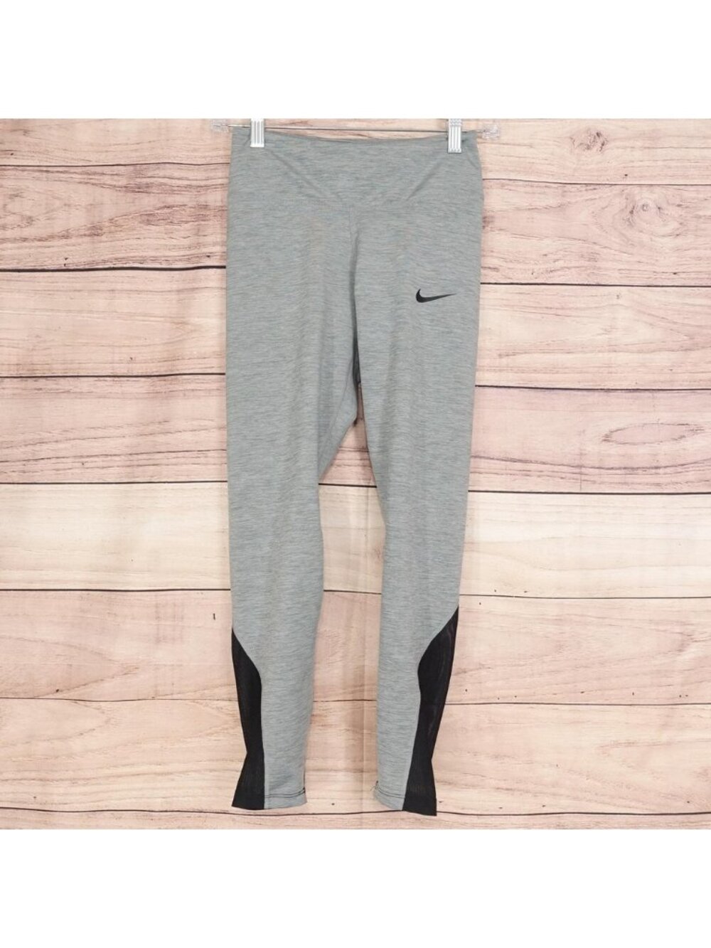 Nike Leggings Womens S Gray Dri-FIT Cropped Mesh Panel Running Yoga Gym Training